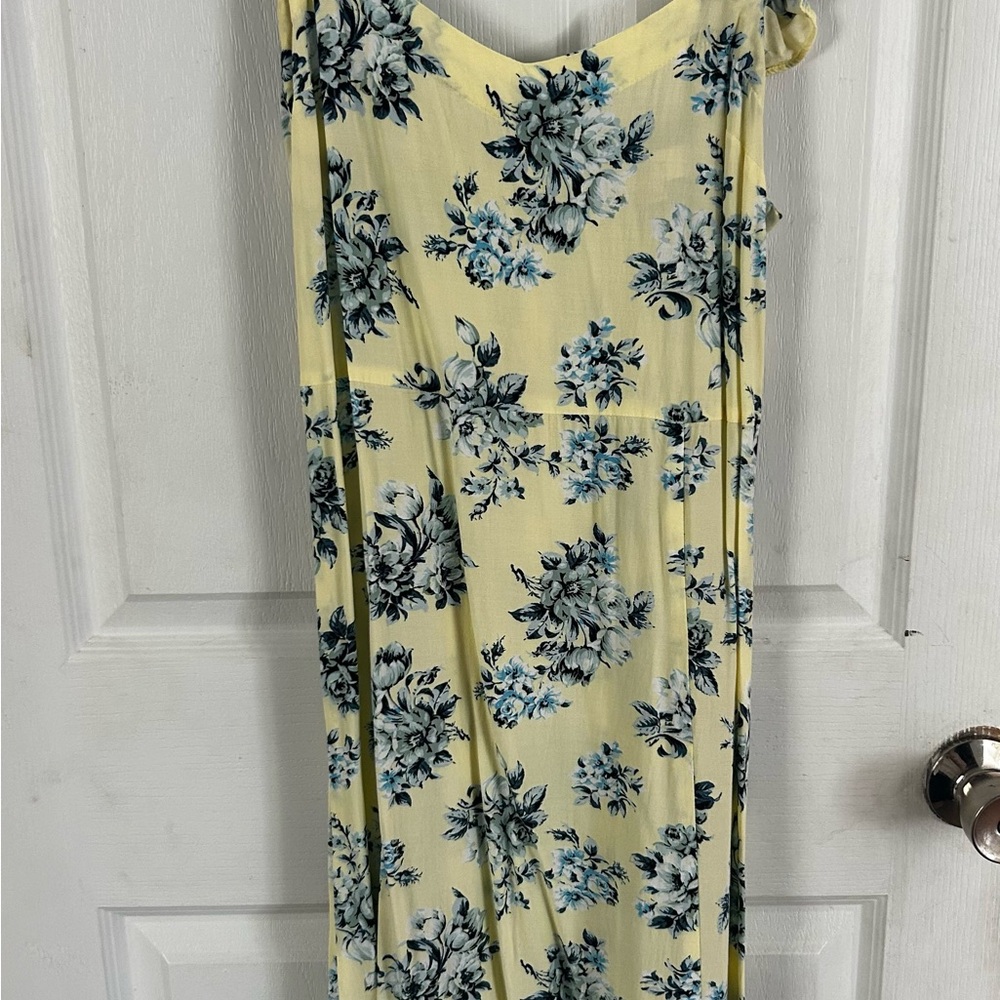 LOFT Yellow and Blue Floral Midi Dress